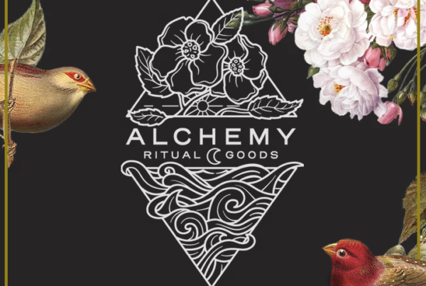 Alchemy Ritual Goods logo with birds and flowers