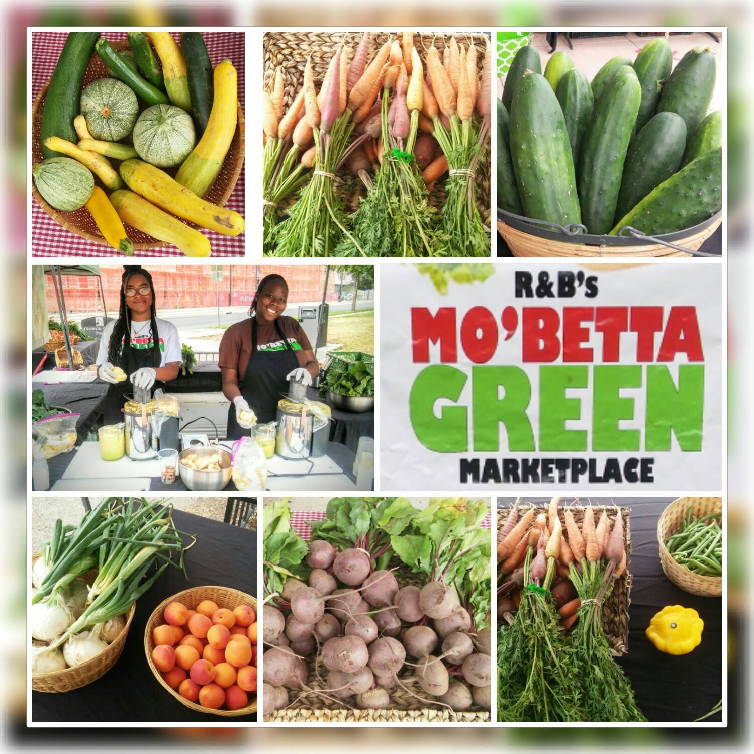 Mo Betta Green marketplace, collage of images of garden vegetables
