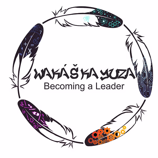 Becoming a leader, text circled by feathers