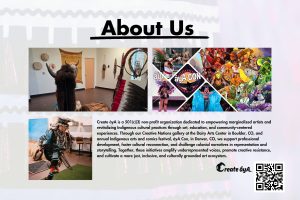 Three images of Indigenous cultural practices and text description about organization