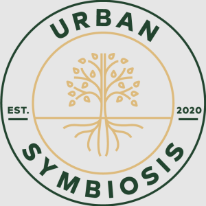 Urban Symbiosis circle logo with tree graphic